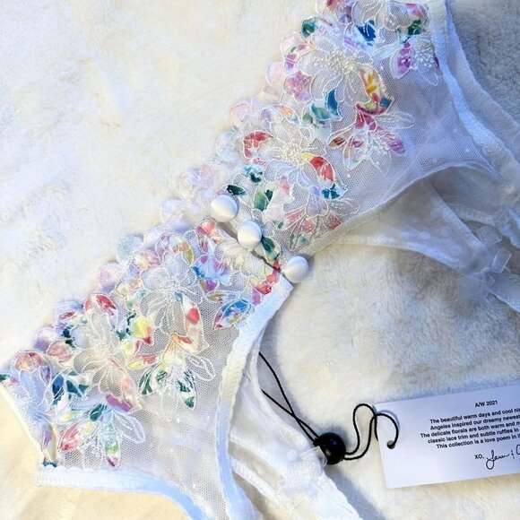 NWT For Love & Lemons White with Rainbow Floral Garter Belt - Extra Small - Picture 5 of 7
